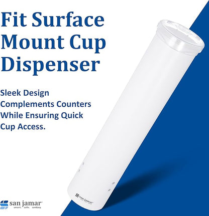 San Jamar Small Pull-Type Cup Dispenser Fits 3-4.5 Oz Cone Cups, 3-5 Oz Flat Cups with Flip Caps for Restaurants, Dining Halls, and Fast Food, Plastic, 16 Inches, White