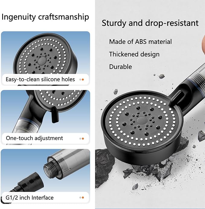 Shower Head High Pressure Black, 5-Spray Filtered Showerhead with Water Softener Beads & ON/OFF Switch for Daily & Pet Care – Removes Chlorine, Softens Hard Water, Reduces Dry Itchy Skin