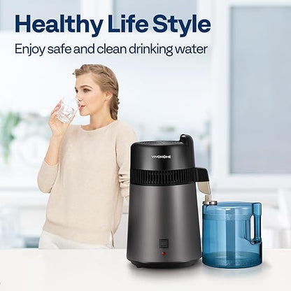 VIVOHOME Water Distiller Countertop 1.6 Gallon/6L 900W Distilled Water Machine with Smart Switch Purifier Filter for Home Office, Black