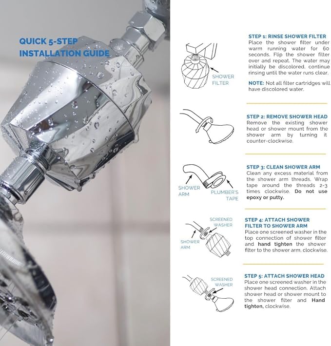 AquaBliss HD Revitalizing Shower Filter - Latest High Output Filtration. 2X Vitamin C, Minerals for Luscious Hair, Skin & Nails - KDF/CS/VC for Reduced Chlorine, Sediment & Metals - Chrome (SF400)