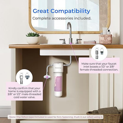 Waterdrop BFU2 Bathroom Sink Water Filter for Skincare, Reduces Chlorine & Scale in Water, Reduces Skin Redness and Irritation, 4-Stage Filtration, for Cold Water Supply Only