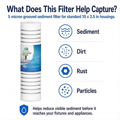 CFS – Standard Capacity Grooved Water Filter Cartridges Compatible with Whirlpool WHKF-GD05 Models – Removes Bad Taste and Odor – Whole House Replacement Filter Cartridge (6 Pack)