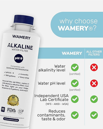Wamery Alkaline Refrigerator Water Filter Replacement - Model DA29-00020B (HAF-CIN/EXP), 6-Month/300-Gallon, Twist-In Tool-Free Install, IAPMO to NSF/ANSI 42, 1 Pack