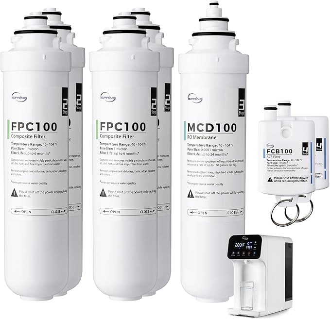 iSpring F7RCD100 2-Year Replacement Filter Pack for RCD100 RO System Countertop, Includes FPC100 x4, MCD100 x1, FCB100 x2, 7 Pieces