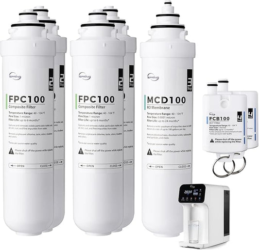 iSpring F7RCD100 2-Year Replacement Filter Pack for RCD100 RO System Countertop, Includes FPC100 x4, MCD100 x1, FCB100 x2, 7 Pieces
