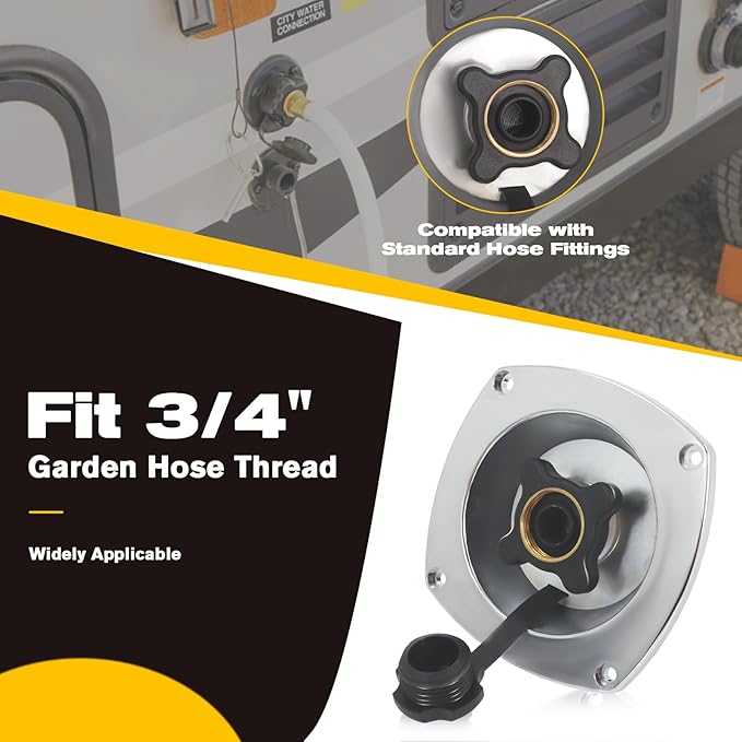 RV City Water Inlet with Pressure Reducing Valve,Chrome Water Fill Inlet Replacement with Check Valve,RV Water Inlet Connection,for Marine,Trailer,Motorhome Inlet