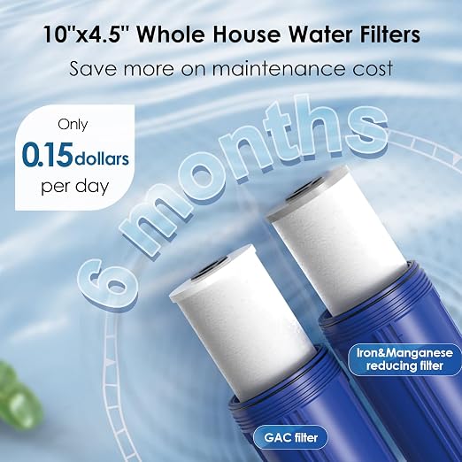 Waterdrop WHF21-FG 2-Stage Whole House Water Filter System, 5 Micron | Reduces Iron & Manganese, Lead, Chlorine, Odor, 5-Stage Filtration, with Carbon and Sediment Filters, 1" Inlet/Outlet