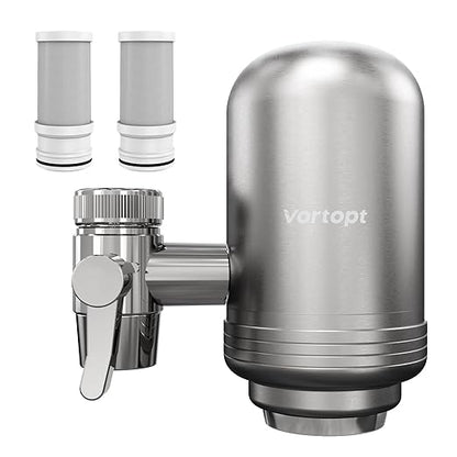 Vortopt Faucet Water Filter for Sink, Rapid Flow - 400 Gallons Faucet Mount Water Filtration System for Tap Water, NSF Certified Reduces Chlorine (Grey-T2-2 Filter)
