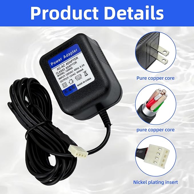 12V AC Power Adapter, Water Softener Transformer, Compatible with V3108, V3186 Clack Circuit Board