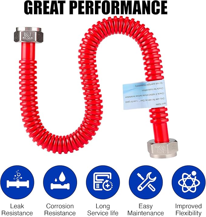 2Pack, Upgrade Hot & Cold Water Heater Hose 3/4" FIP x 3/4"FIP x 24" Length, Flexible Stainless Steel Corrugated Water Line Connector- Red & Blue