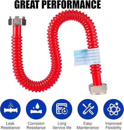 2 Pack, Upgrade Hot & Cold Water Heater Hose, 1" FIP x 1" FIP x 24 in Length Stainless Steel Corrugated Water Line Connector For Water Softener Tanks, Rubber Coating Red & Blue