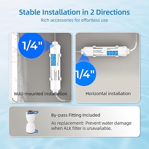 MIZUDO 12 Months Remineralization Filter, 1/4" Quick Connect Alkaline Filter for RO Reverse Osmosis System Under Sink, PH Balance and Restore Minerals, 10-inch