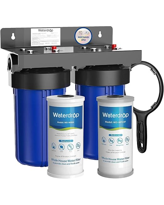 Waterdrop WHF21-FG 2-Stage Whole House Water Filter System, 5 Micron | Reduces Iron & Manganese, Lead, Chlorine, Odor, 5-Stage Filtration, with Carbon and Sediment Filters, 1" Inlet/Outlet
