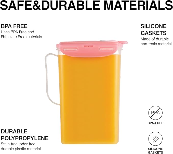 LocknLock Aqua Fridge Door Water Jug | Clear Pitcher | BPA Free Plastic Pitcher with Lid | 2 Quart Pitcher with Lid for Water, Juice, Tea & More Beverages, Pink