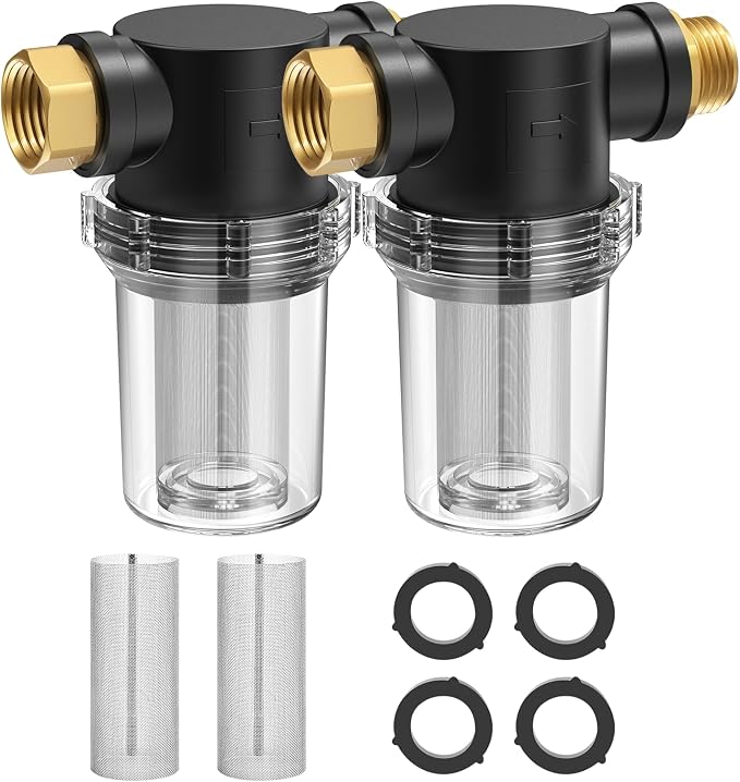 Twinkle Star 2 Pcs Garden Hose Filter, Inline Water Hose Filter | 100 Mesh and 40 Mesh Screen, Garden Hose Water Filter, Pressure Washer Inlet, For RV Camping Car Wash
