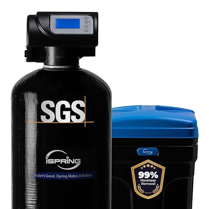 iSpring WCSTB45KG Whole House Water Softener System, 45,000 Grains High Capacity Water Softener Removes Hard Water and Scale, Automatic Backwash and Regeneration, for Whole House & Commercial Use