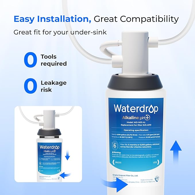 Waterdrop 3US-AF01 Under Sink Water Filter, Replacement for Filtrete® 3US-AF01, 3US-AS01, Aqua-Pure AP Easy C-CS-FF, WHCF-SRC, WHCF-SUFC, WHCF-SUF, Upgraded Alkaline Filter, 1 Pack