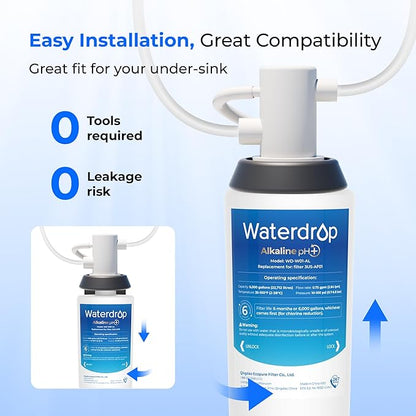 Waterdrop 3US-AF01 Under Sink Water Filter, Replacement for Filtrete® 3US-AF01, 3US-AS01, Aqua-Pure AP Easy C-CS-FF, WHCF-SRC, WHCF-SUFC, WHCF-SUF, Upgraded Alkaline Filter, 1 Pack