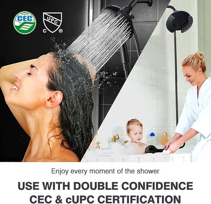 Shower Head with Handheld High Pressure: 2-IN-1 Shower Head with 7.2" Rainfall Shower & Handheld Shower Head with Hose Black, Shower Trim Systems