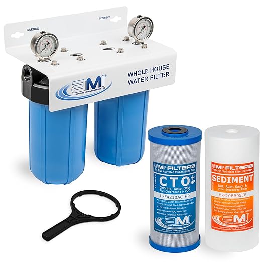 Applied Membranes Inc. 2-Stage Whole-House Water Filter System, 4.5x10-Inch Carbon and Sediment Filter Cartridges