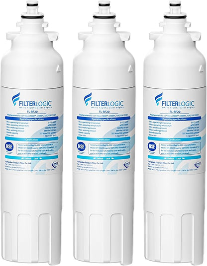 Filterlogic ADQ73613401 Refrigerator Water Filter, Replacement for LG® LT800P®, LT800PC, ADQ736134, ADQ73613402, LSXS26326S, LSXS26366S, LMXS30776S, LSXS26366D, LMXC23746S, 46-9490, 469490, Pack of 3