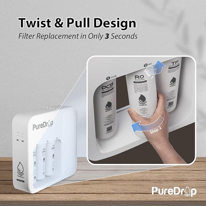 PureDrop PDR-100RO 3-Stage Under Sink Reverse Osmosis Drinking Water Filtration System, 100 GPD Fast Flow Built-in Tank RO Water Filter System, Reduce PFAS