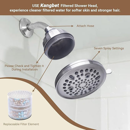 Filtered Shower Head,Shower Head Filter for Hard Water - Detachable Showerhead for Hard Water Harmful Substances Improves Skin & Hair - Nickel