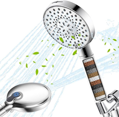 Ryamen Filtered Shower Head with Handheld, High Pressure 9-Spray Modes Detachable Shower Head with Filter for Hard Water-Remove Chlorine & Impurities, Improve Skin & Hair Health, 2 Filters, Chrome