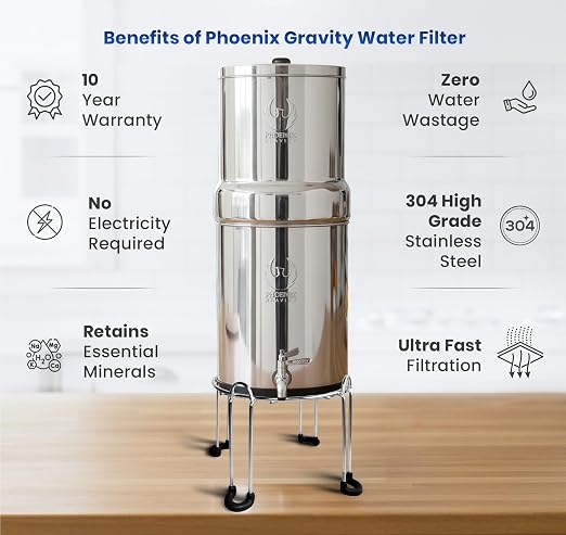 Phoenix Gravity 2.25G Water Filter System with Stainless Steel Stand & Tap
