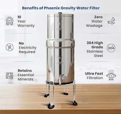 Phoenix Gravity 1.5G Water Filter System with Steel Stand & Fluoride Filter