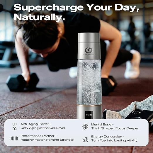 PUREPEBRIX Hydrogen Water Bottle Generator - Up to 6400 PPB, 12-Hour Hydrogen Retention, H2 Certified SPE/PEM Tech, Portable, Recovery & Thoughtful Wellness Gift (Sliver)
