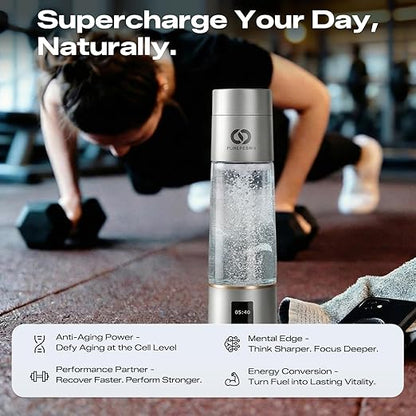 PUREPEBRIX Hydrogen Water Bottle Generator - Up to 6400 PPB, 12-Hour Hydrogen Retention, H2 Certified SPE/PEM Tech, Portable, Recovery & Thoughtful Wellness Gift (Sliver)
