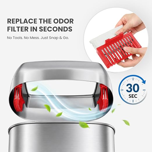 iTouchless 30G Commercial Trash Can with Wheels | Open Top Stainless Steel | Heavy-Duty 114L Oval Bin with 2 AbsorbX Odor Filters. ADA Compliant for Restaurant Restroom Hotel Office Healthcare Retail