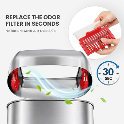 iTouchless 30G Commercial Trash Can with Wheels | Open Top Stainless Steel | Heavy-Duty 114L Oval Bin with 2 AbsorbX Odor Filters. ADA Compliant for Restaurant Restroom Hotel Office Healthcare Retail