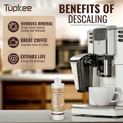 Tupkee Descaler (2 Pack, 2 Uses Per Bottle) - Made in the USA - Universal Descaling Solution for Keurig, Nespresso, Delonghi and All Single Use Coffee and Espresso Machines
