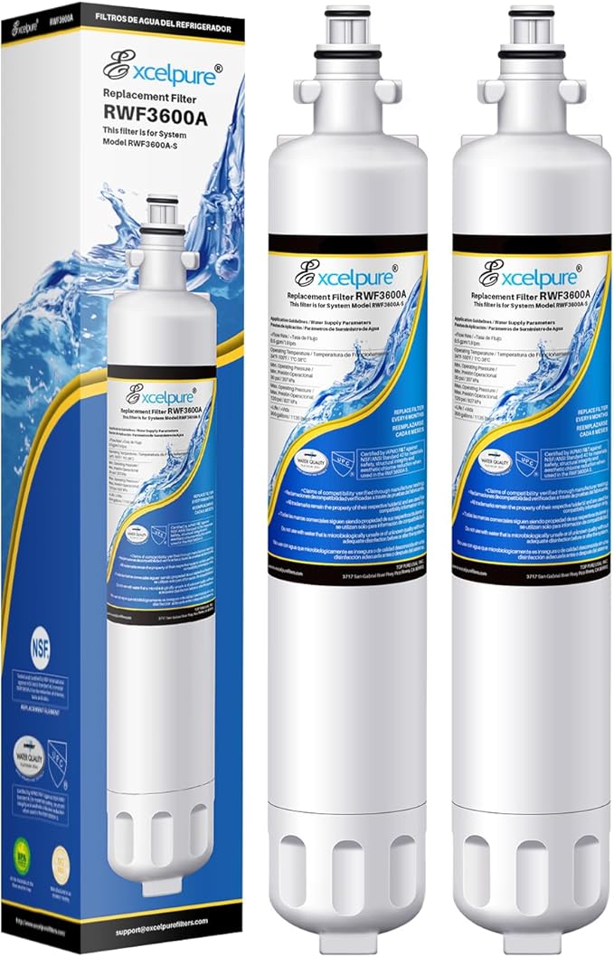 EXCELPURE RPWF Replacement for GE RPWF (NOT RPWFE), RWF1063, RWF3600A, WSG-4, DWF-36, R-3600, MPF15350, OPFG3-RF300, BCF77, Refrigerator Water Filter, 2PACK