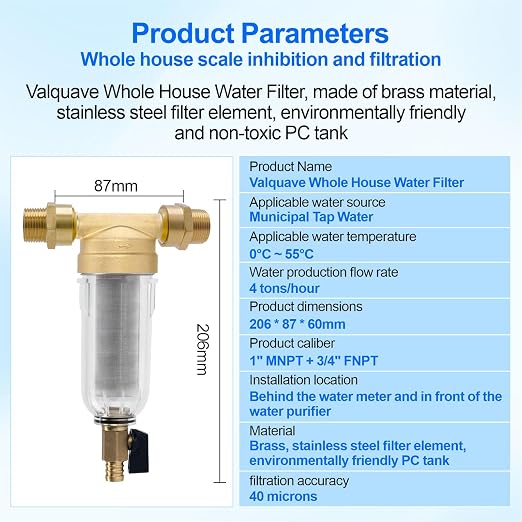 Spin Down Sediment Filter, 3/4 Inch Brass Whole House Pre-Filter | for Well Water & Tap Water, 40/200/500 Micron Reusable Stainless Steel Mesh, 1" MNPT + 3/4" FNPT BPA-Free Brass