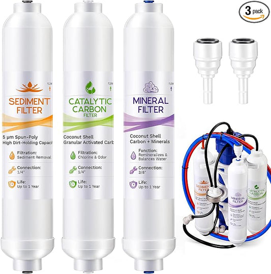 Replacement Water Filter Change Set Compatible with Home Master TMAFC ERP Artesian And HydroGardener Reverse Osmosis Systems, 3 Stage Sediment Catalytic Carbon Mineral Filters