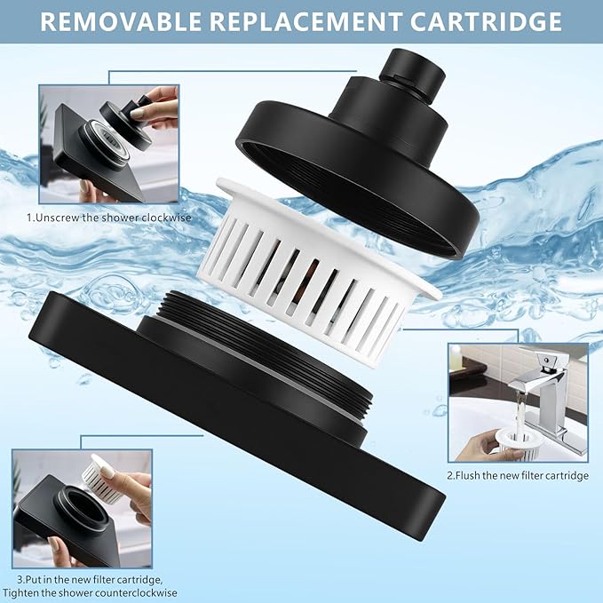 Filtered Shower Head with Handheld Combo, High Pressure Rain Showerhead Filter for Remove Chlorine and Harmful Substances, with Self-adhesive Holder/59" Hose, Matte Black
