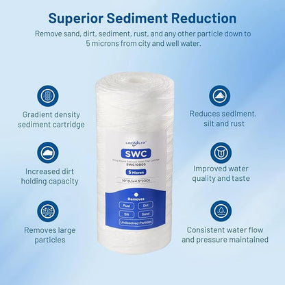 5 Micron 10" x 4.5" Whole House String Wound Water Filter Cartridge, 3 Pack | Sediment Well Water Filter Replacement for CW5-BBS, WP5BB97P, SWC-45-1005, WPX5BB97P, PC40, PC10, RS22, 84637, CW25-BBS