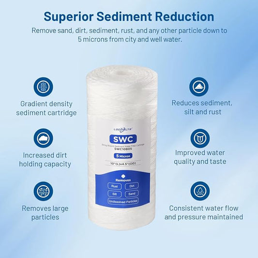 5 Micron 10" x 4.5" Whole House String Wound Water Filter Cartridge, 3 Pack | Sediment Well Water Filter Replacement for CW5-BBS, WP5BB97P, SWC-45-1005, WPX5BB97P, PC40, PC10, RS22, 84637, CW25-BBS