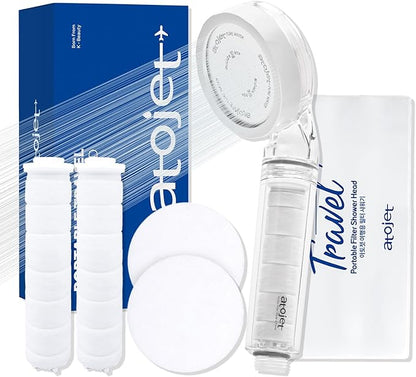 Travel Mini Filtered Shower Set Elevating Korea’s Beauty Legacy - Compact & Portable, Filters Included for Softer Skin & Smoother Hair | Includes 2 Filters & Travel Pouch (JNE150-SET-TRVL)