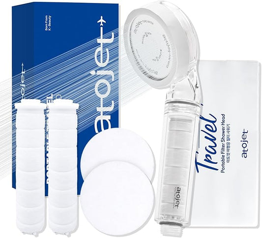 Travel Mini Filtered Shower Set Elevating Korea’s Beauty Legacy - Compact & Portable, Filters Included for Softer Skin & Smoother Hair | Includes 2 Filters & Travel Pouch (JNE150-SET-TRVL)