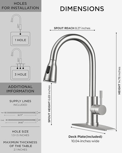 FORIOUS LED Kitchen Faucet with Pull Down Sprayer, Brushed Nicke Single Handle Stainless Steel Traditional Sink Faucets with LED Light Sprayer Head, Suitable for Farmhouse Laundry Camper Rv Bar