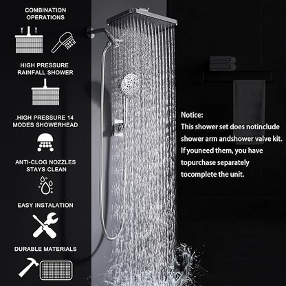 Tandem Shower Head with Filters-14'' Rainfall ShowerHead,Filtered Power Wash Handheld for Hard Water,High Pressure Output, Reduces Dry Itchy Skin, Improves Condition of Your Body, Hair