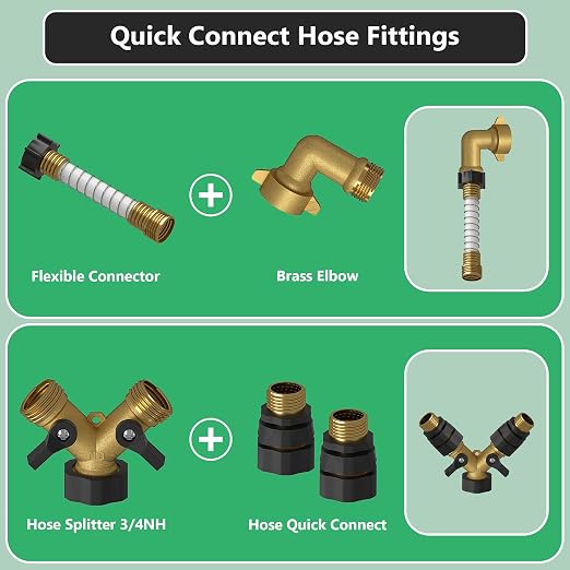 KORVOS All in One Fresh Water Kit, RV Water Pressure Regulator, Inline Water Filter, Hose Splitter, Brass Elbow, Flexible Connector, Hose Quick Connects, Leak Repair Kit, and Carrying Case