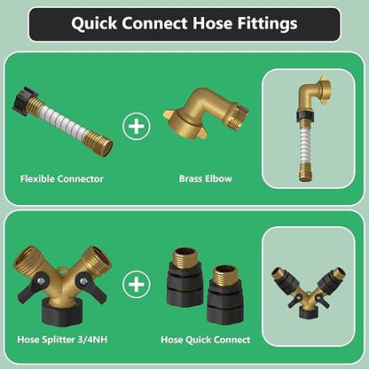 KORVOS All in One Fresh Water Kit, RV Water Pressure Regulator, Inline Water Filter, Hose Splitter, Brass Elbow, Flexible Connector, Hose Quick Connects, Leak Repair Kit, and Carrying Case