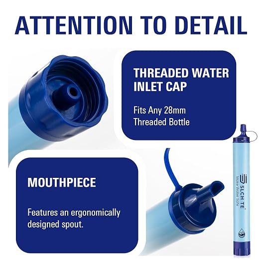 Portable Water Filter Straw Kit, 0.01 Mmicron Reusable Water Filtration, 5-in-1 Survival Gear for Camping, Hiking, Emergency, 1 Pack