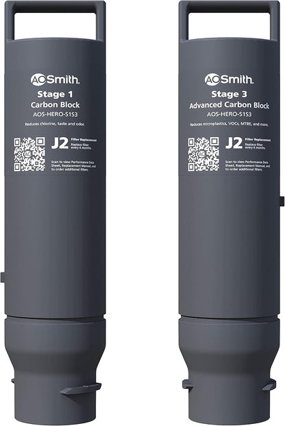 AO Smith Reverse Osmosis Water Filter Replacement Cartridges - Carbon Replacement Filters for AOS-HERO RO Filtration Systems - Reduce Chlorine & Other Contaminants from Drinking Water - AOS-HERO-S1S3