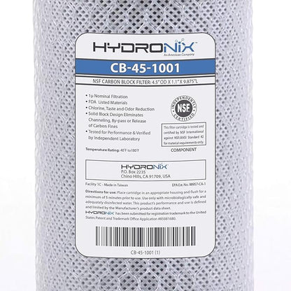 Hydronix CB-45-1001 Whole House Commercial Hydroponics RO NSF Activated Carbon Block Water Filter, 4.5" x 10", 1 Micron (3 Pack)